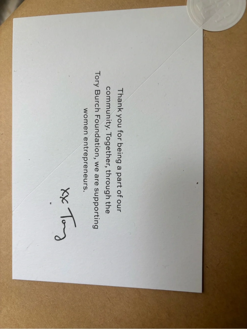 Tory Burch White Thank-You Note with Embossed Seal